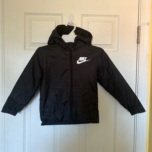 Nike Black Kids' Hooded Rain Jacket with White Logo